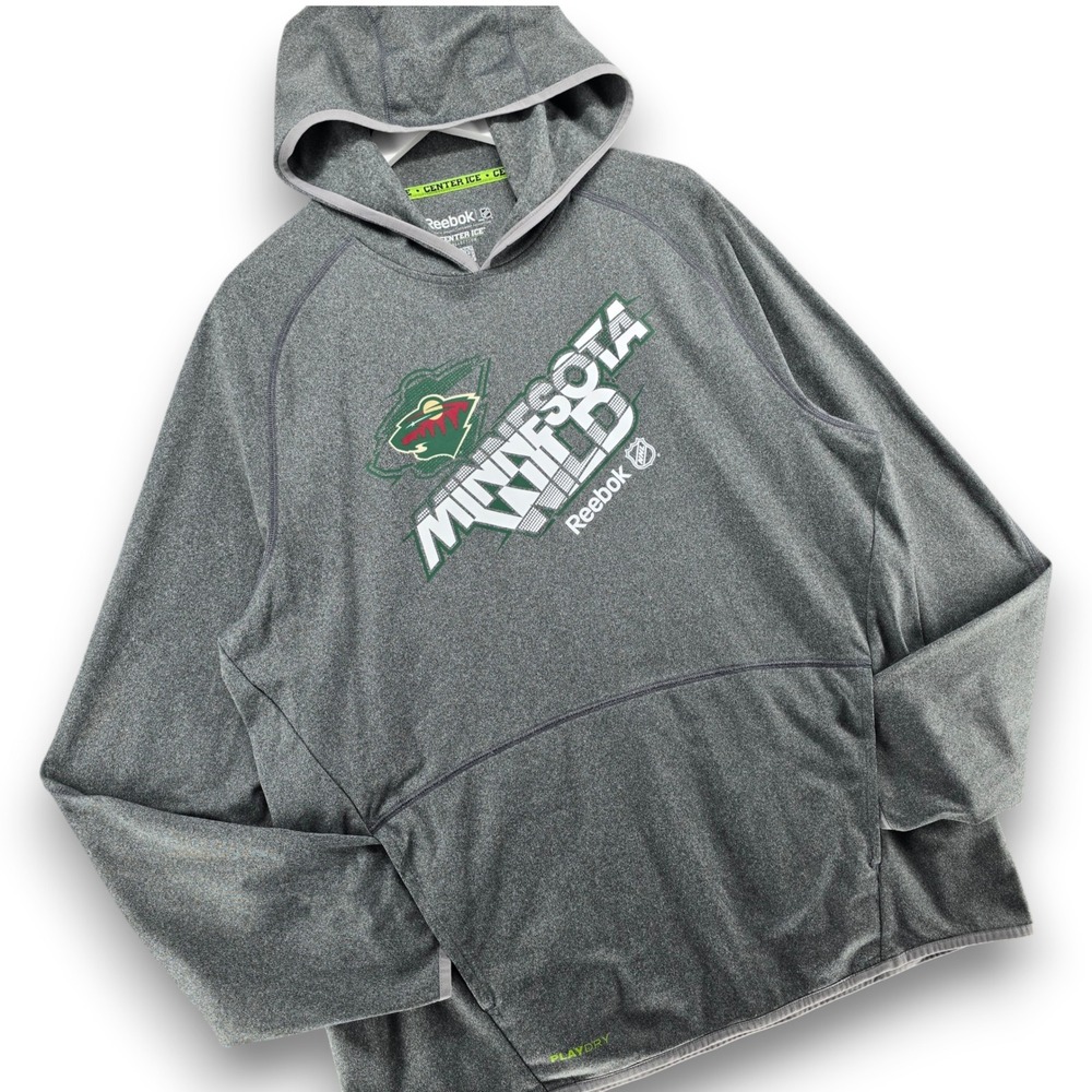 Reebok Minnesota Wild NHL Hoodie Mens XL Gray PlayDry Performance Sweatshirt